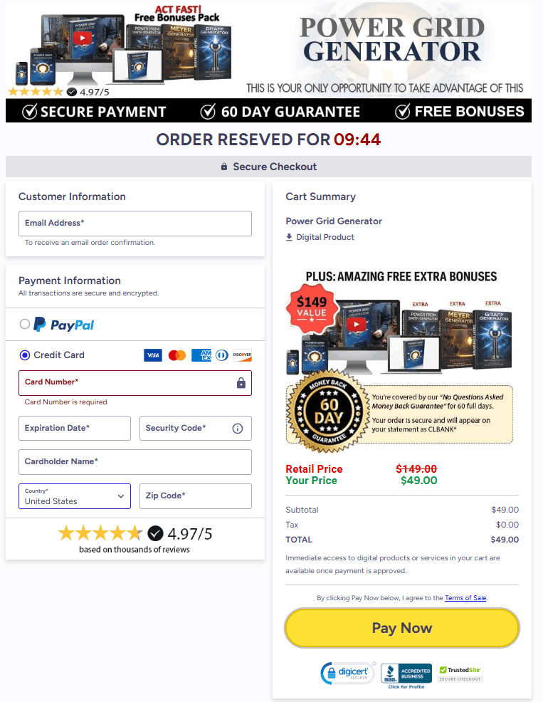  Power Grid Generator Checkout Page